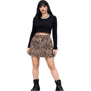 Forever 21 Tan Black Animal Print Mini Skirt Size Large Y2K Streetwear Skater